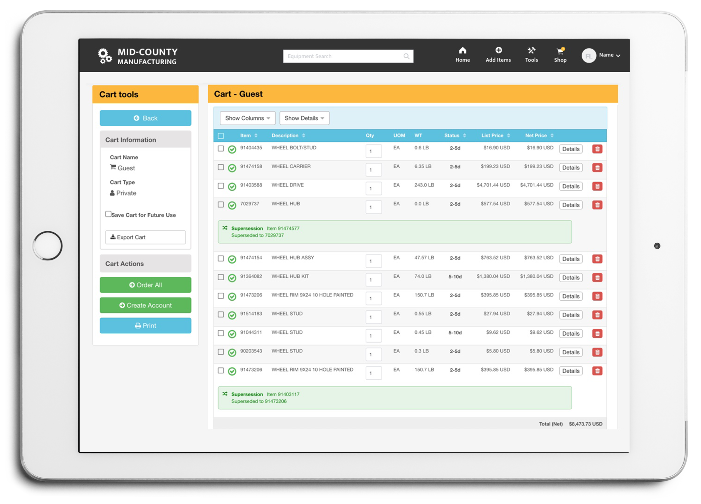 Procurement tablet